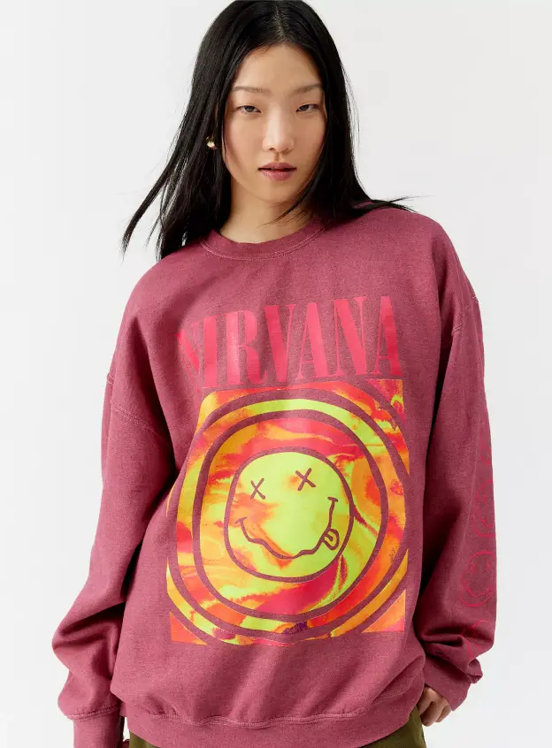 Baskılı Oversize Sweatshirt - Bordo