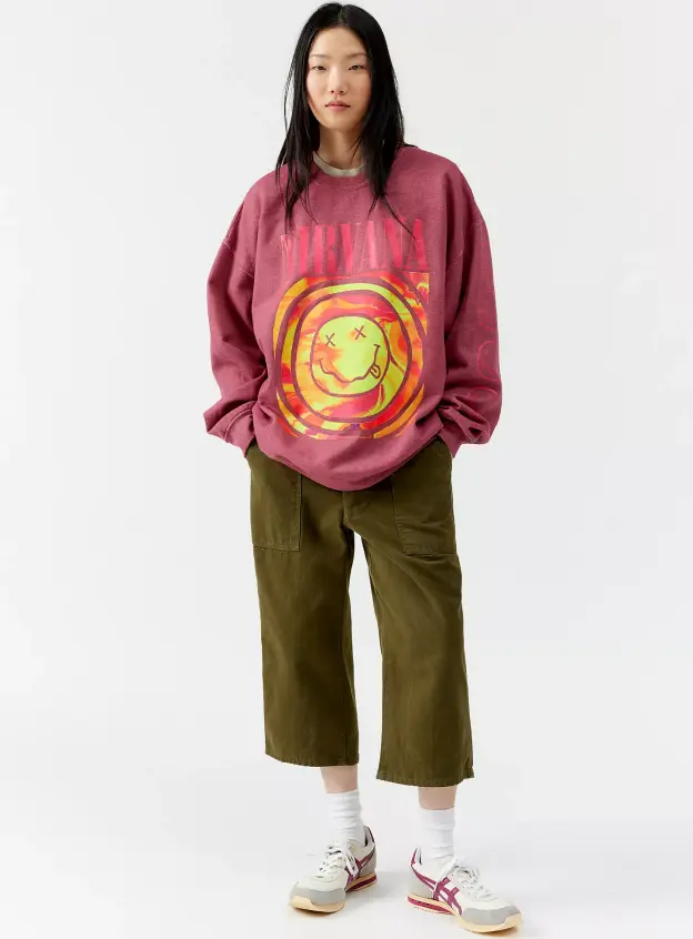 Baskılı Oversize Sweatshirt - Bordo