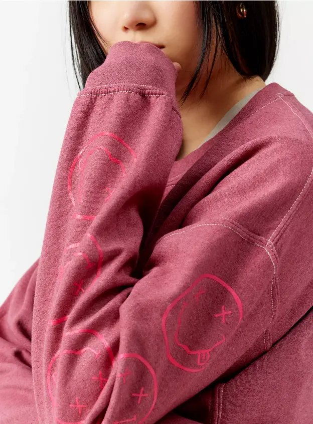 Baskılı Oversize Sweatshirt - Bordo