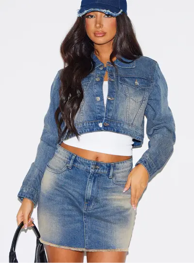 Crop Denim Ceket - Açık Mavi