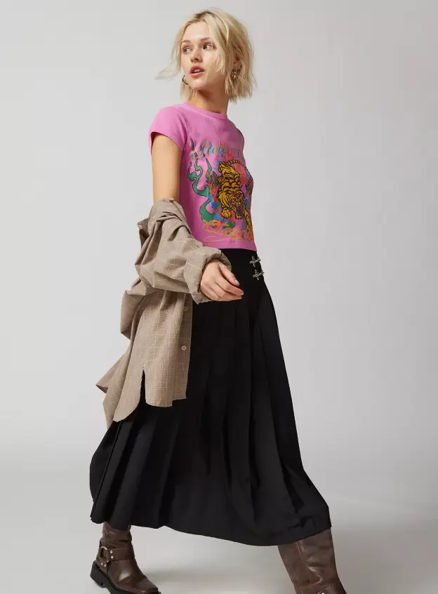 Baskılı Crop Tişört - Pembe